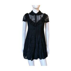 Killstar Black Lace Peter Pan Collar Gothic Mini Dress Small